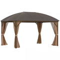 13 Ft. X 10 Ft. Steel Hardtop Gazebo with Screened Curtains, Black/Brown