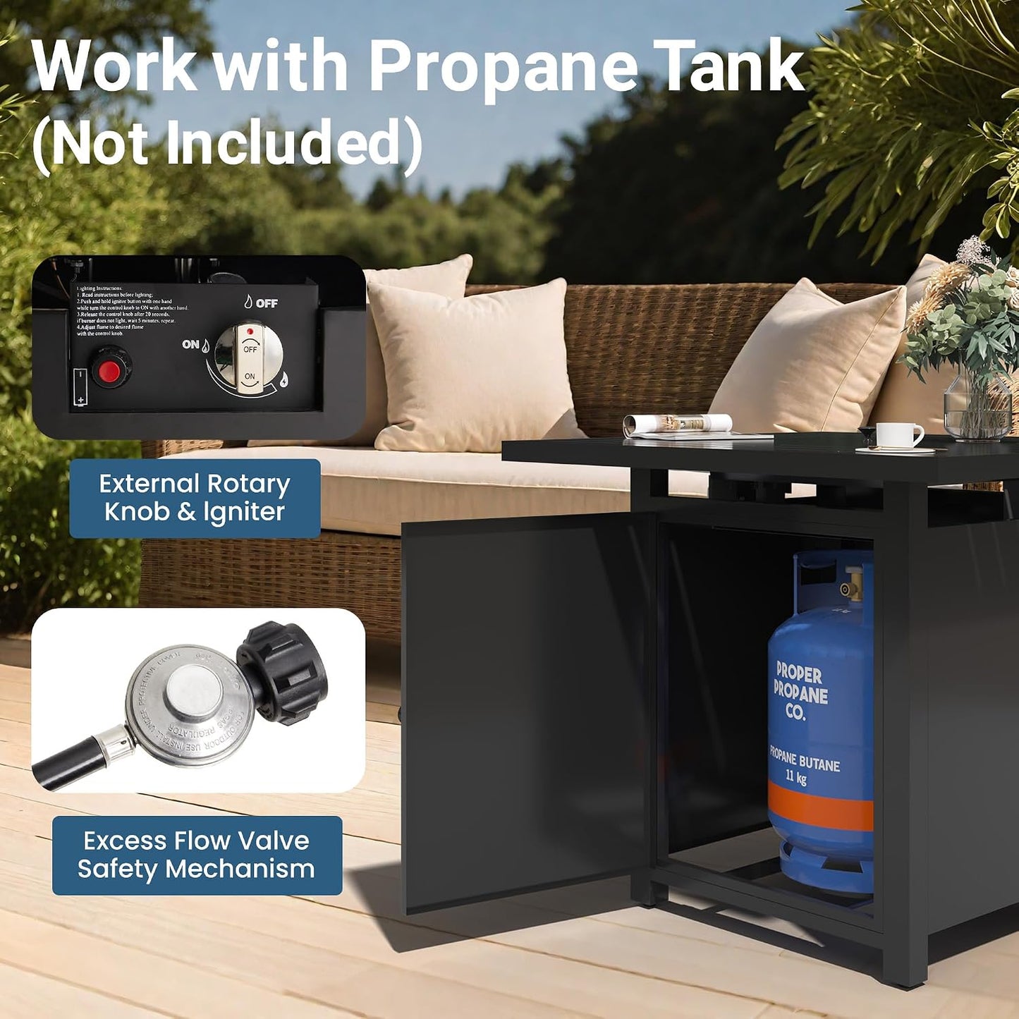 30" Propane Fire Pit Table, 50,000 BTU Gas Fire Pit for Outside, Outdoor Fire Pit with CSA Certification for Backyard Balcony Garden Patio Deck