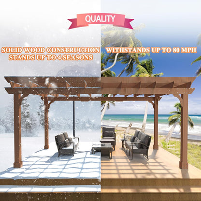12X16 FT All Cedar Wood Wooden Pergola, Pergola Kit with Stakes, Quality Wood Supported Structure, Snow and Wind Supported, Outdoor Garden Shelter with Cedar Framed for Backyard, Deck, Lawn