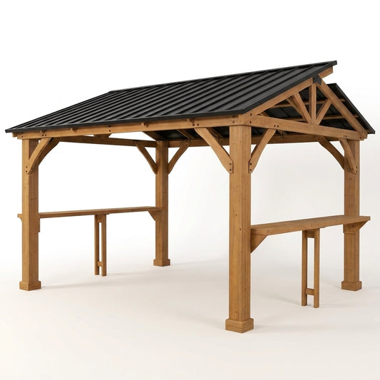 10 Ft. X 12 Ft. Gazebo, Outdoor Patio Wooden Frame Grill Gazebo Backyard BBQ — Studio Shot