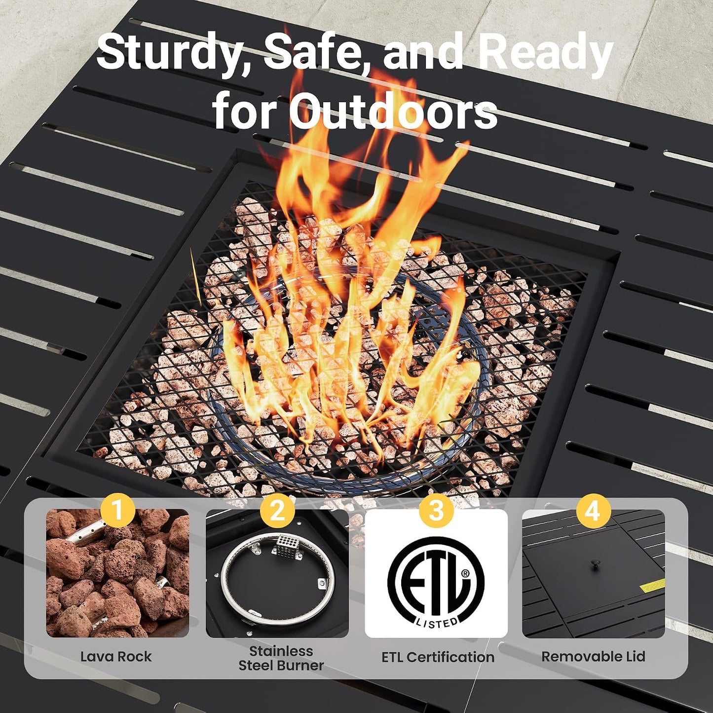 30" Propane Fire Pit Table, 50,000 BTU Gas Fire Pit for Outside, Outdoor Fire Pit with CSA Certification for Backyard Balcony Garden Patio Deck