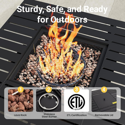 30" Propane Fire Pit Table, 50,000 BTU Gas Fire Pit for Outside, Outdoor Fire Pit with CSA Certification for Backyard Balcony Garden Patio Deck