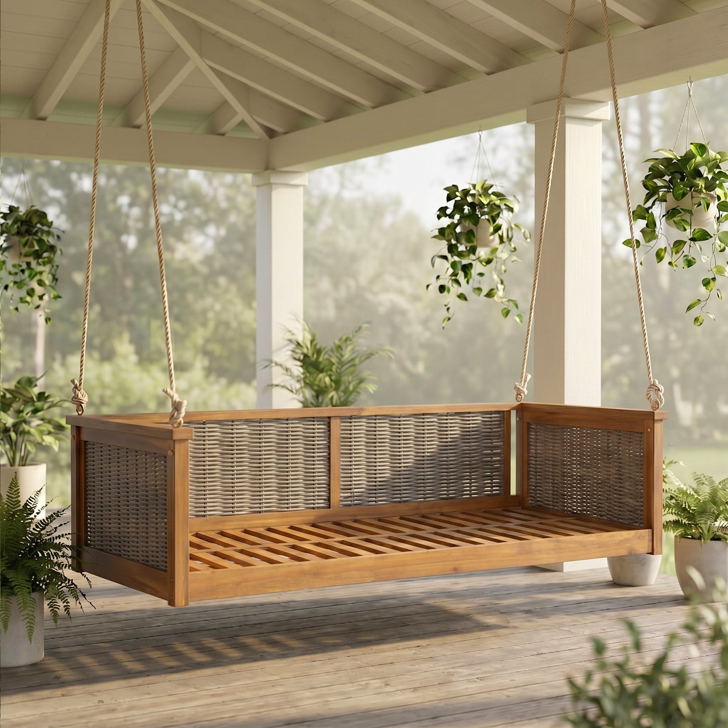 TOPMAX Outdoor Classic Solid Wood Twin Size Swing Bed