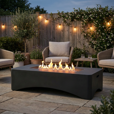 56" Propane Fire Pit Table — 50,000 BTU Rectangular Concrete Gas Fire Pit