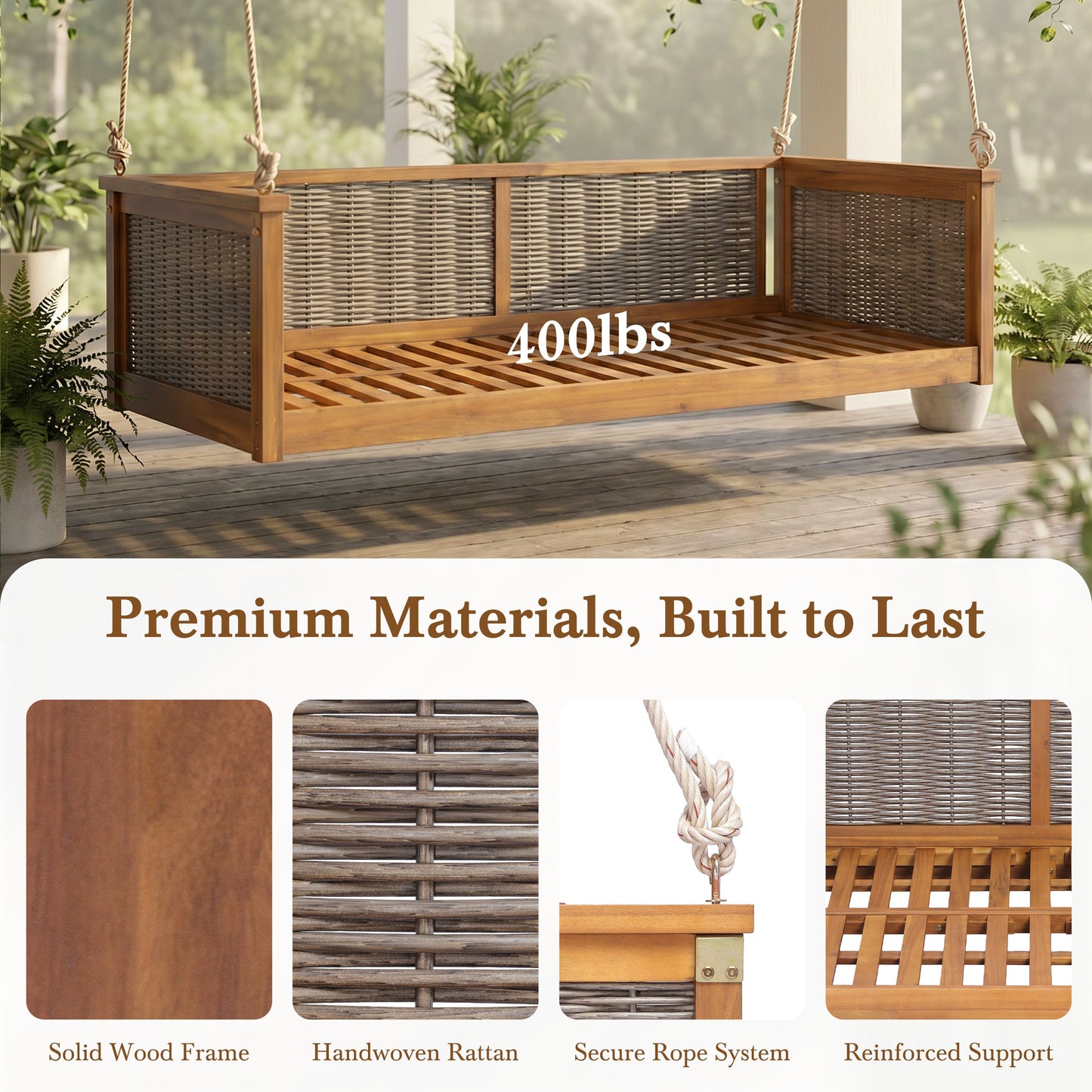 TOPMAX Outdoor Classic Solid Wood Twin Size Swing Bed