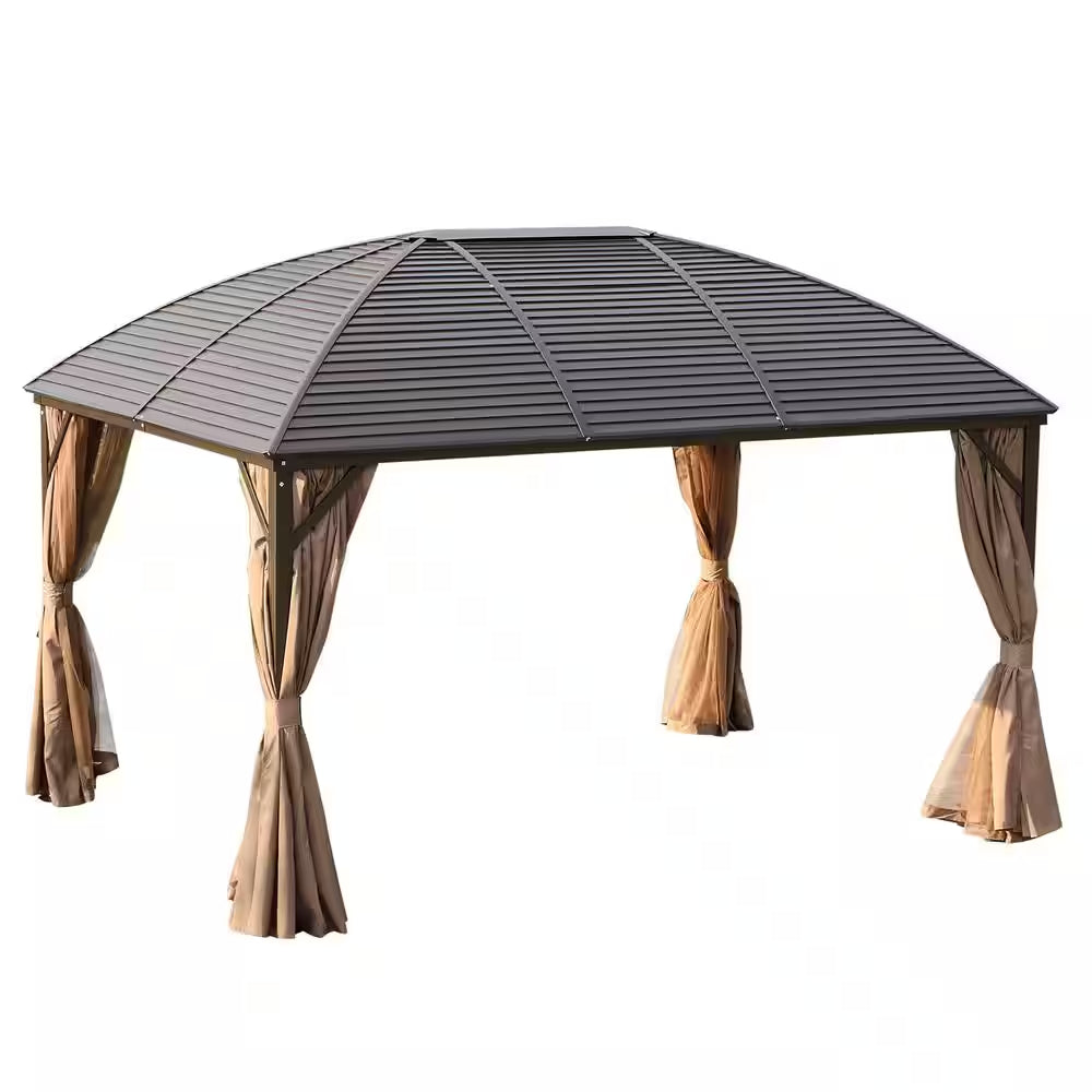 13 Ft. X 10 Ft. Steel Hardtop Gazebo with Screened Curtains, Black/Brown