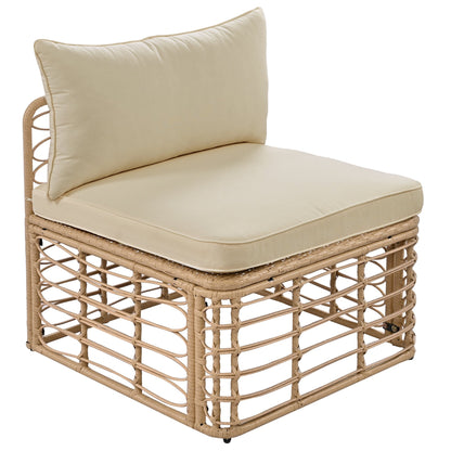 7 Pieces Outdoor Patio Furniture, All-Weather Rattan Sectional Sofa Set with Thick Cushions and Pillows, Freely Combined Conversation Sets for Garden, Backyard, Balcony, Brown