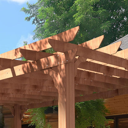 12X16 FT All Cedar Wood Wooden Pergola, Pergola Kit with Stakes, Quality Wood Supported Structure, Snow and Wind Supported, Outdoor Garden Shelter with Cedar Framed for Backyard, Deck, Lawn