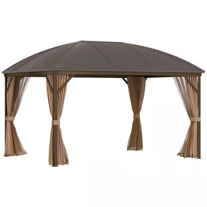 13 Ft. X 10 Ft. Steel Hardtop Gazebo with Screened Curtains, Black/Brown