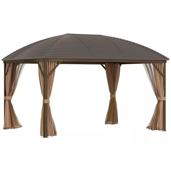 13 Ft. X 10 Ft. Steel Hardtop Gazebo with Screened Curtains, Black/Brown