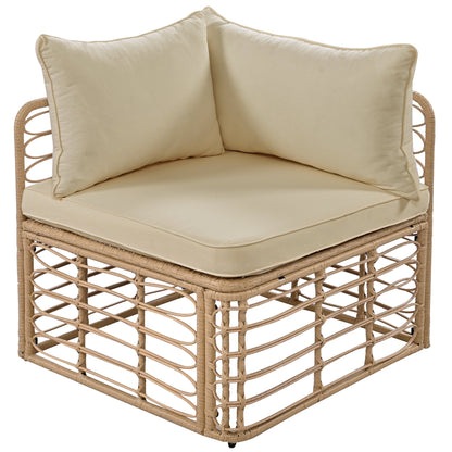 7 Pieces Outdoor Patio Furniture, All-Weather Rattan Sectional Sofa Set with Thick Cushions and Pillows, Freely Combined Conversation Sets for Garden, Backyard, Balcony, Brown