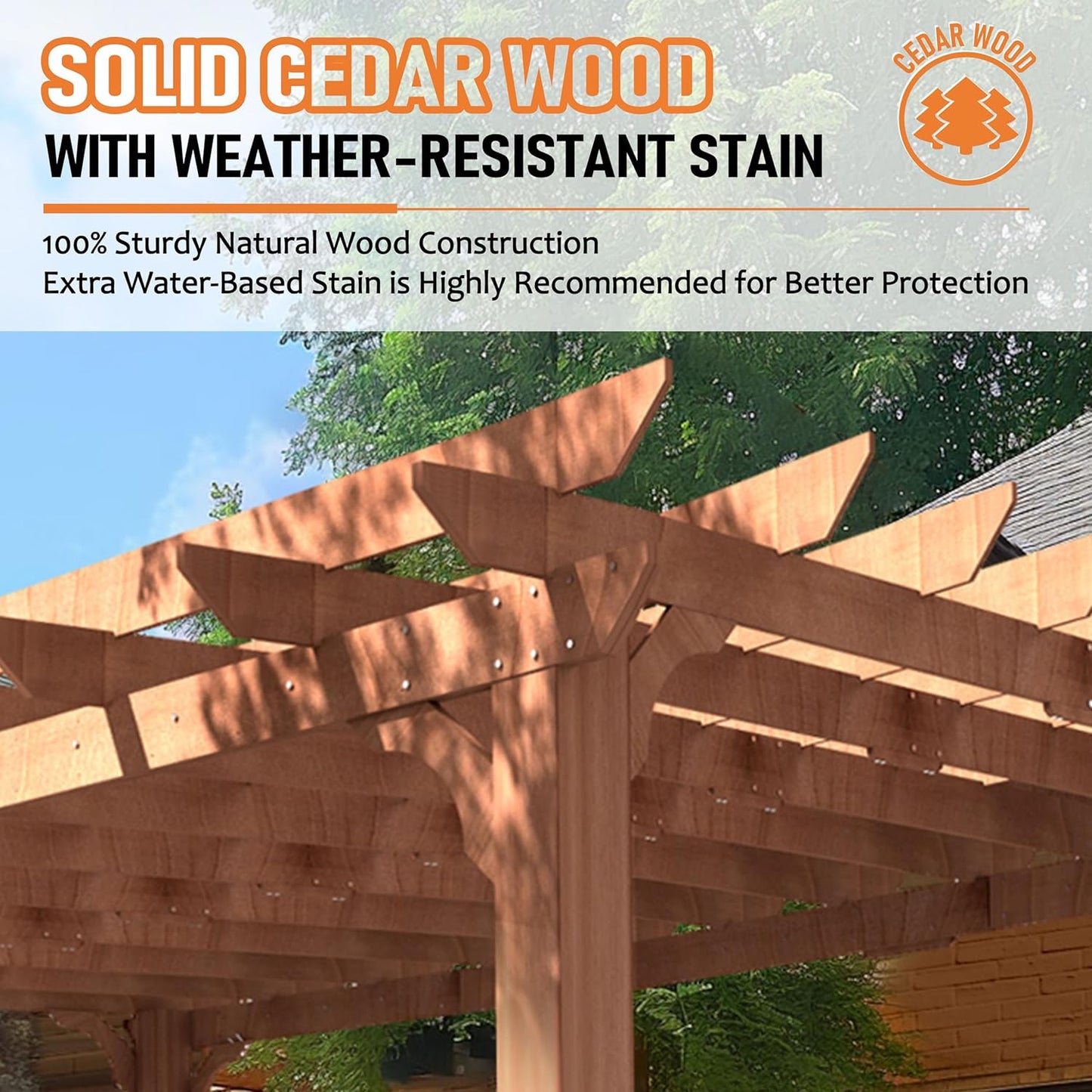 12X16 FT All Cedar Wood Wooden Pergola, Pergola Kit with Stakes, Quality Wood Supported Structure, Snow and Wind Supported, Outdoor Garden Shelter with Cedar Framed for Backyard, Deck, Lawn