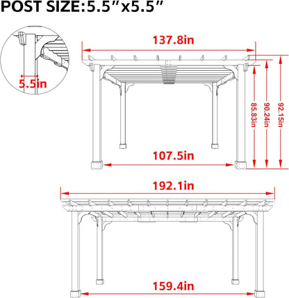 12X16 FT All Cedar Wood Wooden Pergola, Pergola Kit with Stakes, Quality Wood Supported Structure, Snow and Wind Supported, Outdoor Garden Shelter with Cedar Framed for Backyard, Deck, Lawn