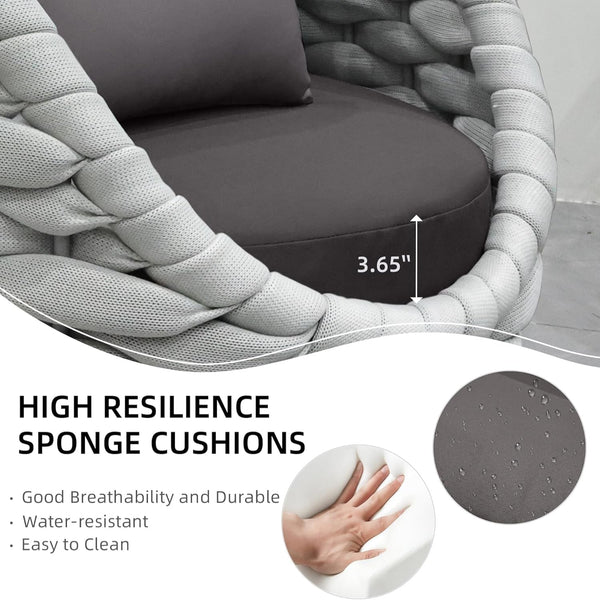 6-Piece Aluminum Patio Furniture Set, Olefin Rope Modern Outdoor Conversation Set Sectional Sofa with Water Repellent Thick Cushions and Coffee Table for Balcony, Garden, Light Grey