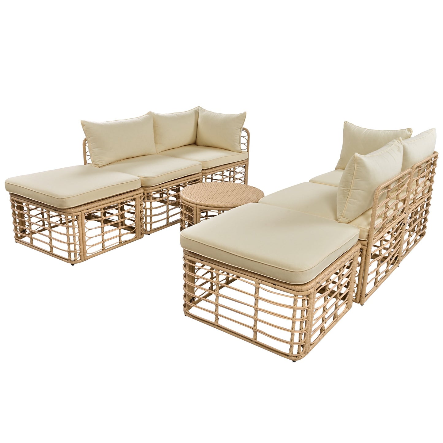 7 Pieces Outdoor Patio Furniture, All-Weather Rattan Sectional Sofa Set with Thick Cushions and Pillows, Freely Combined Conversation Sets for Garden, Backyard, Balcony, Brown