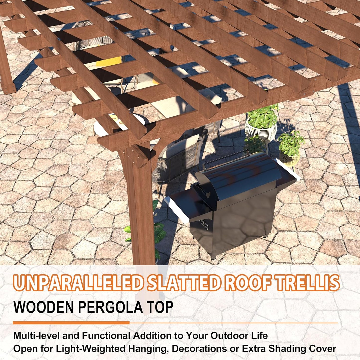 12X16 FT All Cedar Wood Wooden Pergola, Pergola Kit with Stakes, Quality Wood Supported Structure, Snow and Wind Supported, Outdoor Garden Shelter with Cedar Framed for Backyard, Deck, Lawn