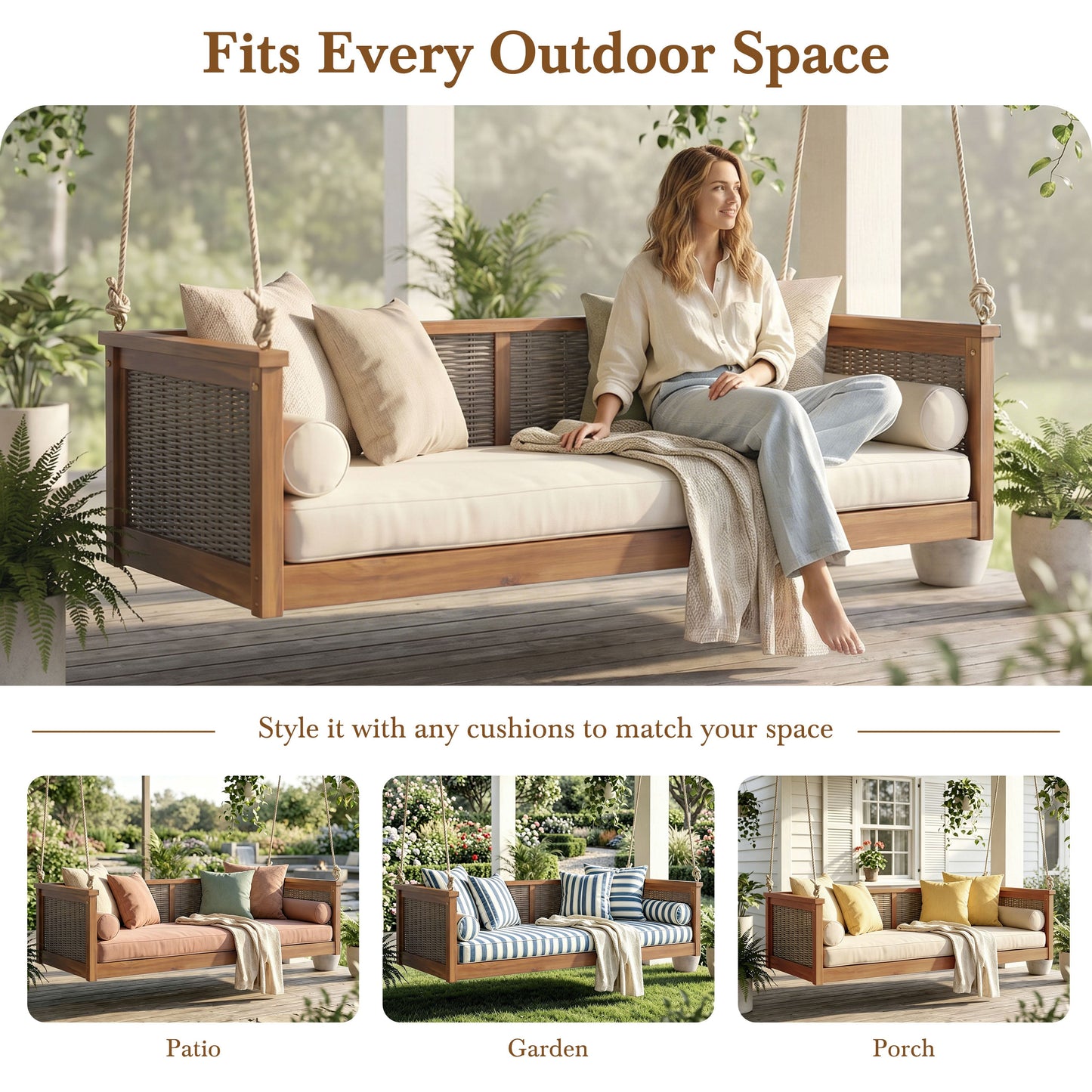 TOPMAX Outdoor Classic Solid Wood Twin Size Swing Bed