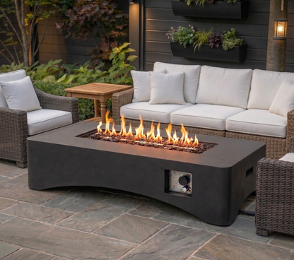 56" Propane Fire Pit Table — 50,000 BTU Rectangular Concrete Gas Fire Pit