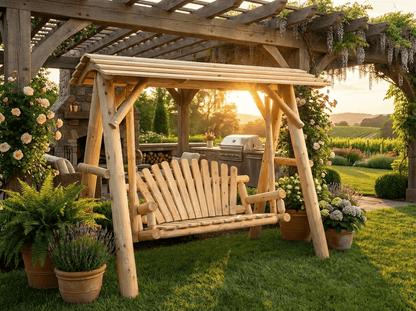 Wooden Porch Swing with Canopy